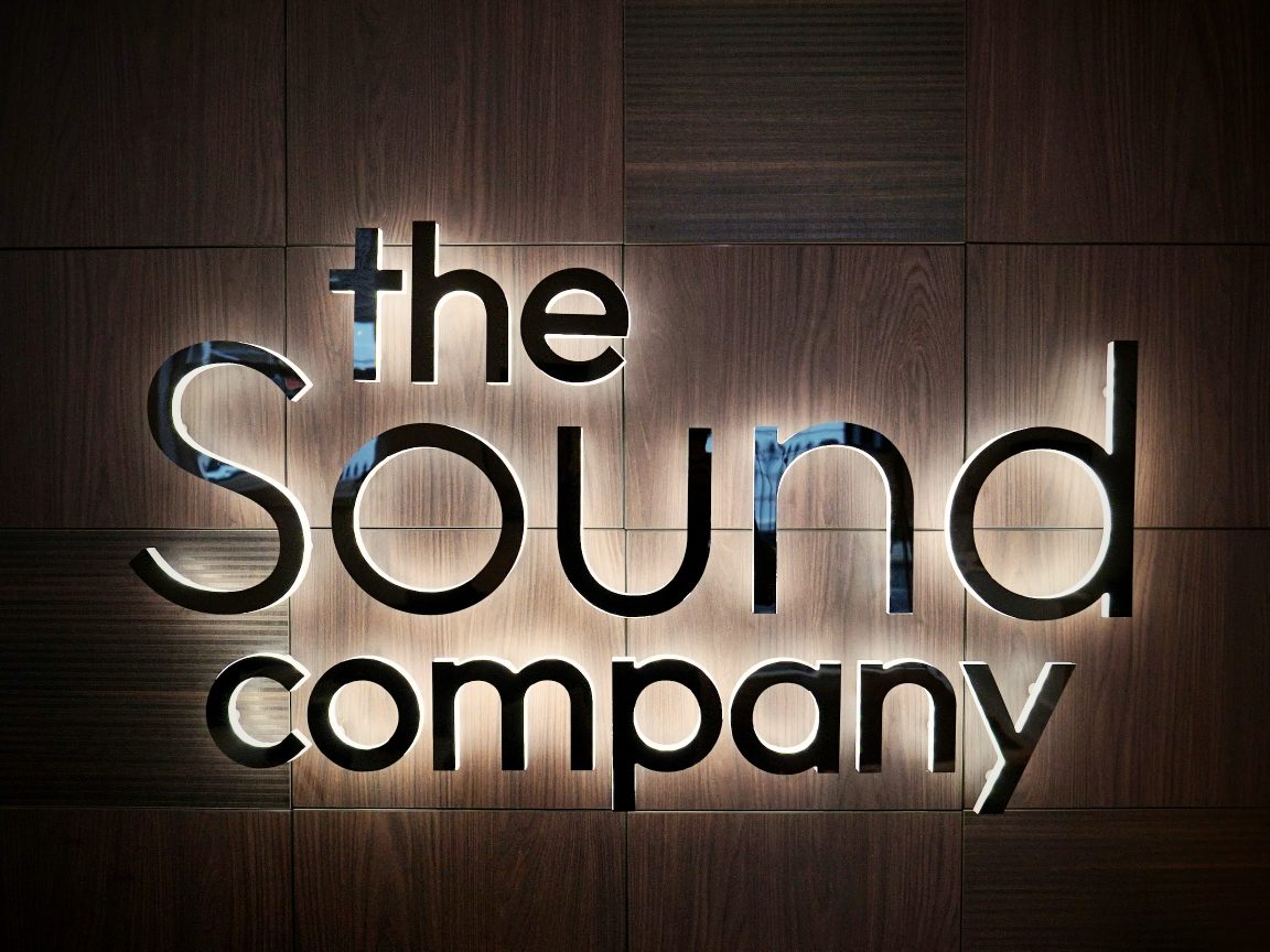 The Sound Company sign outside 23 Gosfield Street in Fitzrovia