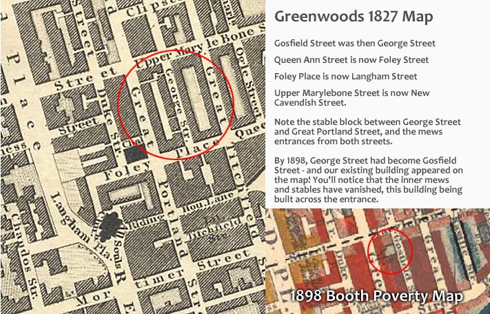 An map of Gosfield street from 1827