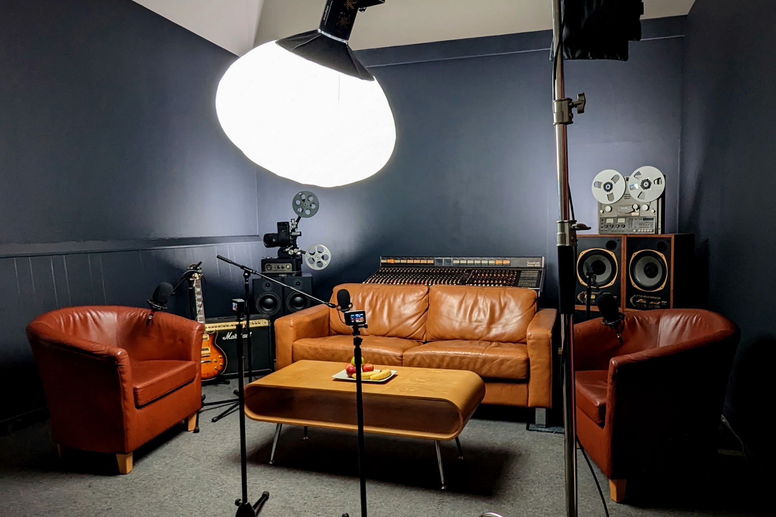 TV Studio podcast set with recording and filming equipment at The Sound Company